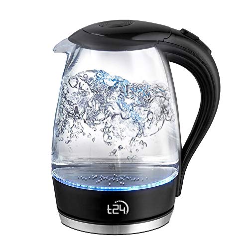 T24 Hervidor de agua de cristal LED, 1,7 litros, con iluminación LED, protección contra funcionamiento en seco, sin...